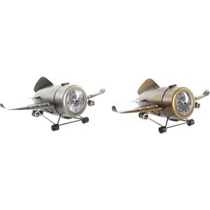 DKD Home Decor - Vliegtuig - Tafelklok - Ijzer - Goud/Zilver