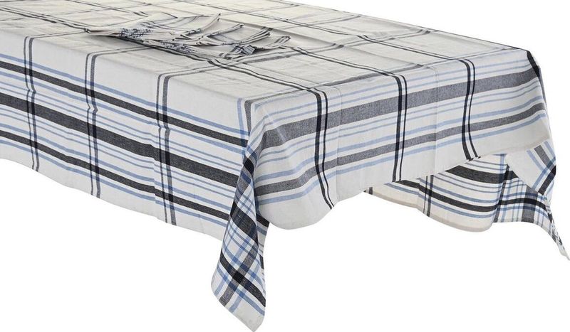 DKD Home Decor - Placemat en Servetten - Zwart Beige Blauw Wit - Katoen
