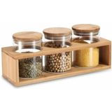 DKD Home Decor - Set van 3 Potjes - Natuurlijk Bamboe - Borosilicaatglas