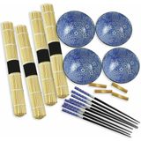 Sushi-set DKD Home Decor Zwart Blauw Bamboe Keramiek Orientaals (16 Onderdelen)