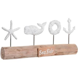 Decoratieve figuren DKD Home Decor Verouderde afwerking Bruin Wit Hars Mangohout Walvis (57 x 10 x 28 cm)