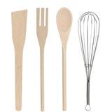 Items keukengerei set - in pot - 5-delig - wit - D10 x H14 cm - steengoed - hout