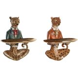 Decoratief figuur DKD Home Decor 17,5 x 13,5 x 26 cm Blauw Goud Bruin Luipaard Koloniaal (2 stuks)