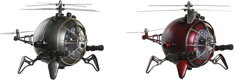 DKD Home Decor - Bordsklocka - Kristal - Rood - Zilverkleurig Ijzer - Set van 2