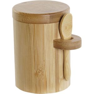 Items luxe Suikerpot Bamboe hout - lichtbruin - 7 x 10 cm - dispenser met lepel - Modern en Klassiek