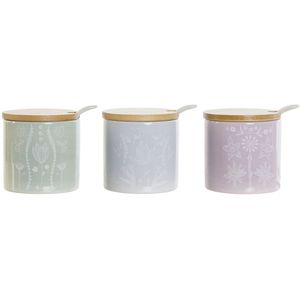 DKD Home Decor - Suikerpot - Blauw Groen Lila - Bamboe Dolomite - Set van 3