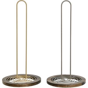 Home ESPRIT - Houder voor Keukenpapier - Beige Grijs Donkerbruin - Metaal Rubberwood