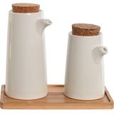 Home ESPRIT - Olie en Azijnset - Wit - Bamboe en Keramiek