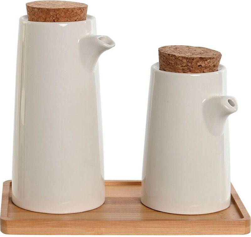 Home ESPRIT - Olie en Azijnset - Wit - Bamboe en Keramiek