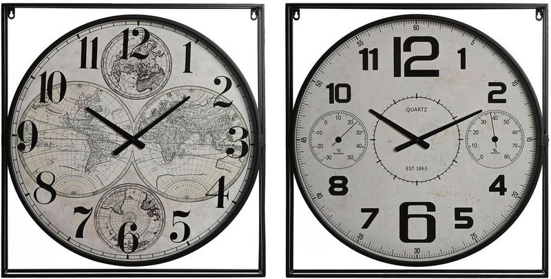 Home ESPRIT - Muurklok - Wit Zwart - Metaal Hout MDF - Set van 2