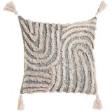 ESPRIT - Kussen - Wit - Grijs - Katoen en Polyester - Kwastjes Boho