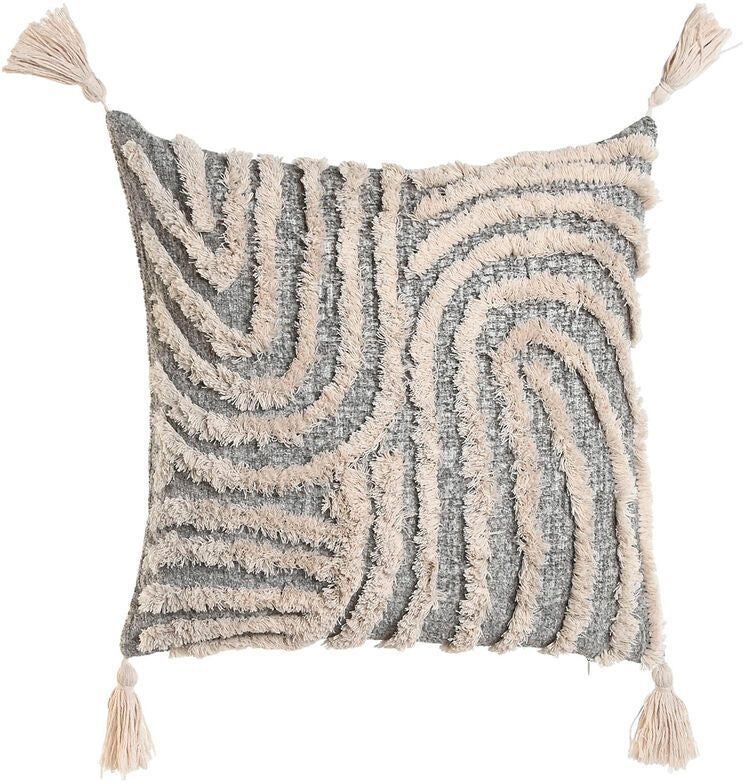 ESPRIT - Kussen - Wit - Grijs - Katoen en Polyester - Kwastjes Boho