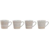 Home ESPRIT Koffiekopjes set, wit, beige, aardewerk, 4-delig, 180 ml