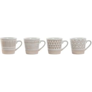 Set van koffiekopjes Home ESPRIT Wit Beige Keramiek 4 Onderdelen 180 ml