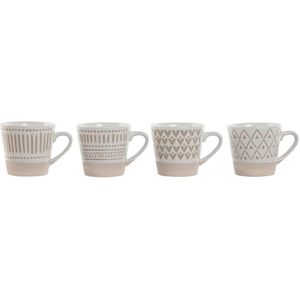 Home ESPRIT Koffiekopjes set, wit, beige, aardewerk, 4-delig, 180 ml