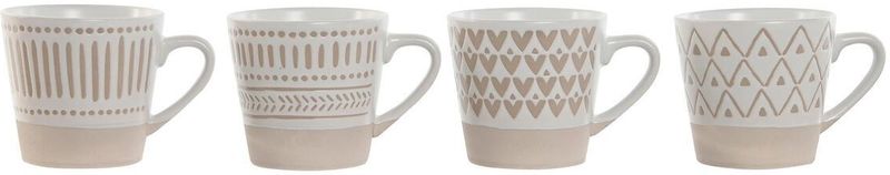 Home ESPRIT Koffiekopjes set, wit, beige, aardewerk, 4-delig, 180 ml