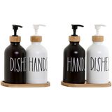 Esprit - Home - Zeepdispenser - Wit Zwart - Bamboe Kristal - 350 ml (2 Stuks)