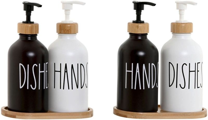 Esprit - Home - Zeepdispenser - Wit Zwart - Bamboe Kristal - 350 ml (2 Stuks)