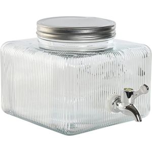 Items - Drankdispenser - Transparant - 3 Liter - Bewerkt Glas/Metaal - Tapkraan/Deksel