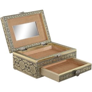 Sieradenkistje Dubai - 17 x 12 x 8 cm - Champagne - Juwelenkistje met deksel - 1-vaks en lade