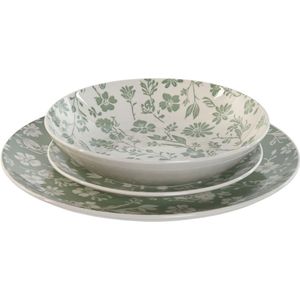 ESPRIT - Serviesset - Wit Groen - Porselein - Gebloemd - 18 Onderdelen