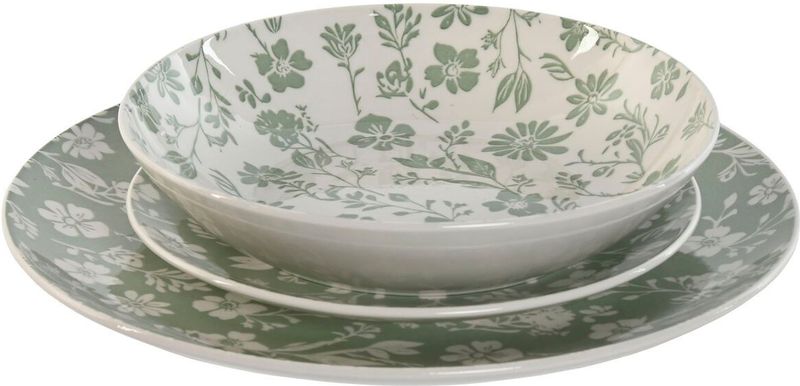 ESPRIT - Serviesset - Wit Groen - Porselein - Gebloemd - 18 Onderdelen