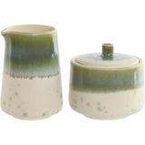 Home ESPRIT - Melk- en Suikerpot - Wit Groen - Porselein - 250 ml - 2 Onderdelen