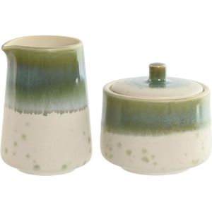 Home ESPRIT - Melk- en Suikerpot - Wit Groen - Porselein - 250 ml - 2 Onderdelen