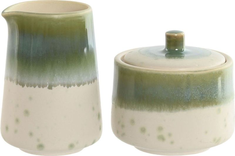 Home ESPRIT - Melk- en Suikerpot - Wit Groen - Porselein - 250 ml - 2 Onderdelen