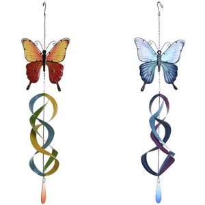 Home ESPRIT - Wanddecoratie - Blauw - Oranje - Metaal - Kristal - Vlinder - 2 Stuks