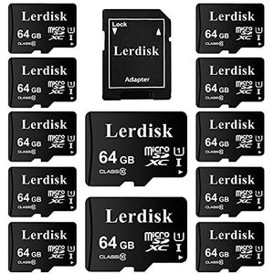 LerDisk Micro SD-kaart 64 GB groothandel geheugenkaart in bulk geproduceerd door SD Group Licencee vertrouwen kwaliteit (64 GB, 12 stuks Pack)