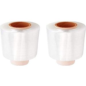 FHYT 2 x transparante mini-folie om te verpakken, stretch wrap rolls helder, verpakkingsdozen voor pakketten, wrap cling film string rolls, verpakking, snel en robuust, 10 cm x 150 m