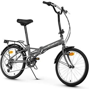 Anakon Opvouwbare Sport vouwfiets, volwassenen, uniseks, 20 inch wiel, grijs