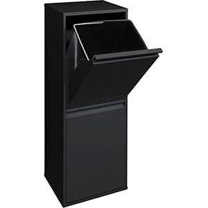 ARREGUI Basic CR206-B Afval- en recyclingcontainer van staal met 2 vakken, keukenafvalemmer, recyclingcontainer voor thuis of op kantoor, 2 x 17 l (34 liter), zwart