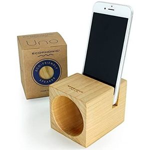 Ecophonic® UNO® milieuvriendelijke en natuurlijke luidspreker, natuurlijke akoestische versterker, kersenhout, houder voor smartphones, gemaakt in Spanje.