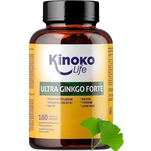 Ultra Ginkgo Forte 180 capsules met bacuopa, fosfatidylserine, leeuwenmanen, tyrosine, niacine en B-vitaminen voor geheugen en concentratie.