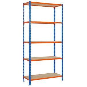 SimonRack Maderclick metalen planken zonder schroeven 5 planken. Kleur Blauw/Oranje/Hout 2000x1200x400 mm - oranje Metaal 8425437077524