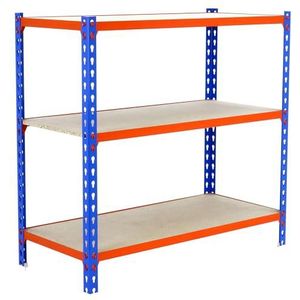 Simonrack Maderclick metalen rek zonder schroeven Mini 3/500 1000 blauw/oranje/hout