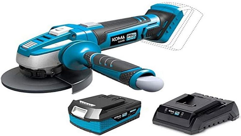 Koma Tools - Accu Haakse Slijpmachine - 20V - 115mm - Inclusief 4.0Ah Accu en Koffer