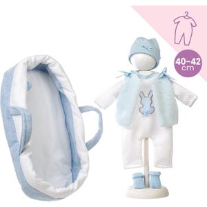Llorens poppenkledingset met reiswieg blauw wit voor pop 40 - 42 cm