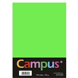 Campus A4 gekleurd papier, 80 g/m², 210 x 297 mm, A4 papier, zacht gevoel, perfect voor boekbinding, kantoor, tekenen en knutselwerk, neongroen, 100 stuks