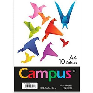 Campus - Gekleurd A4-papier, 100 stuks, 80 g/m², 210 x 297 mm, A4-papier, kleurrijk, zacht, perfect voor boekbinding, kantoor, tekenen en knutselen. 10 verschillende kleuren