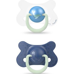 Suavinex Night & Day Whale Blue 4-18m Physio 2 Stuks Silicone Fopspeen SXSNF2071062