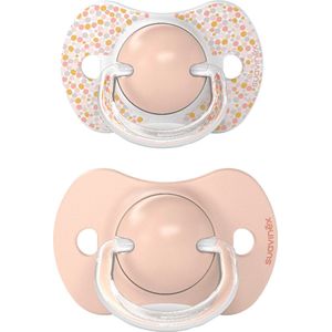 Suavinex Set van 2 symmetrische siliconen fopspenen SX Pro voor kinderen van 6 tot 18 maanden, plat en flexibel rooster, Dreams Roze