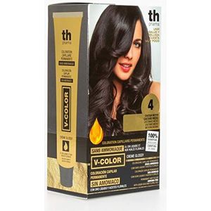 Thader Th Pharma V-Color Permanent Kleurset zonder ammoniak met vloeibaar goud 100% grijsdekking, 120 ml (nr. 4 middenbruin)