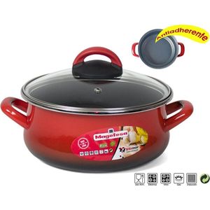 Magefesa Braadpan 29 X 22 X 15 Cm Staal/glas Rood 2-delig