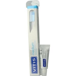 Vitis Medium tandenborstel + mini tandpasta