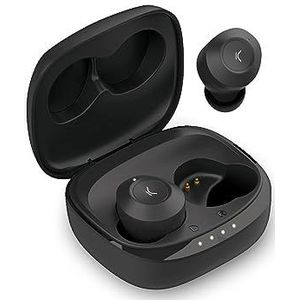 KSIX Oblivion Draadloze Bluetooth-hoofdtelefoon, HD-microfoon voor oproepen, waterdicht, spraakassistent, 19 uur batterijduur, True Wireless Stereo, Touch-bediening, zwart