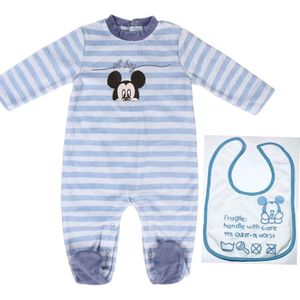 Disney Mickey Mouse Set - 2-delig - Boxpak + Slab - Velours - Blauw - Maat 68 (6 maanden)