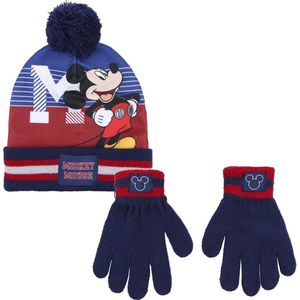 Conjunto Gorro Mickey Disney handschoenen, blauw en rood.